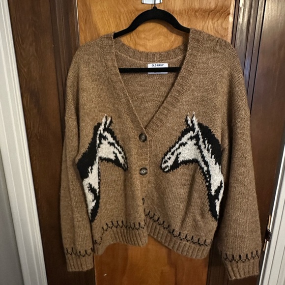 Old Navy Brown Horse Pattern Cardigan - Picture 2 of 4